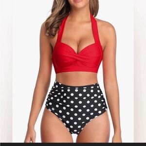 NWT Tempt Me Light Flaws 2 Piece Red And Polka Dot Bikini Set S
